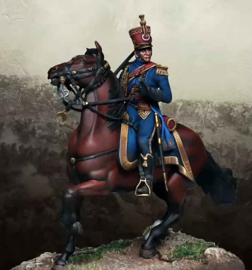 54mm Napoleonic French Hussar Officer, Resin Model Figure Kit, Unassembled and Unpainted