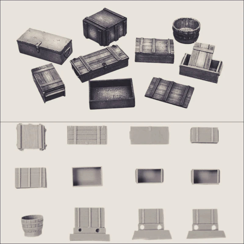 1/35 WWII Supply Crates & Barrels, Resin Model Accessory Kit, Unpainted