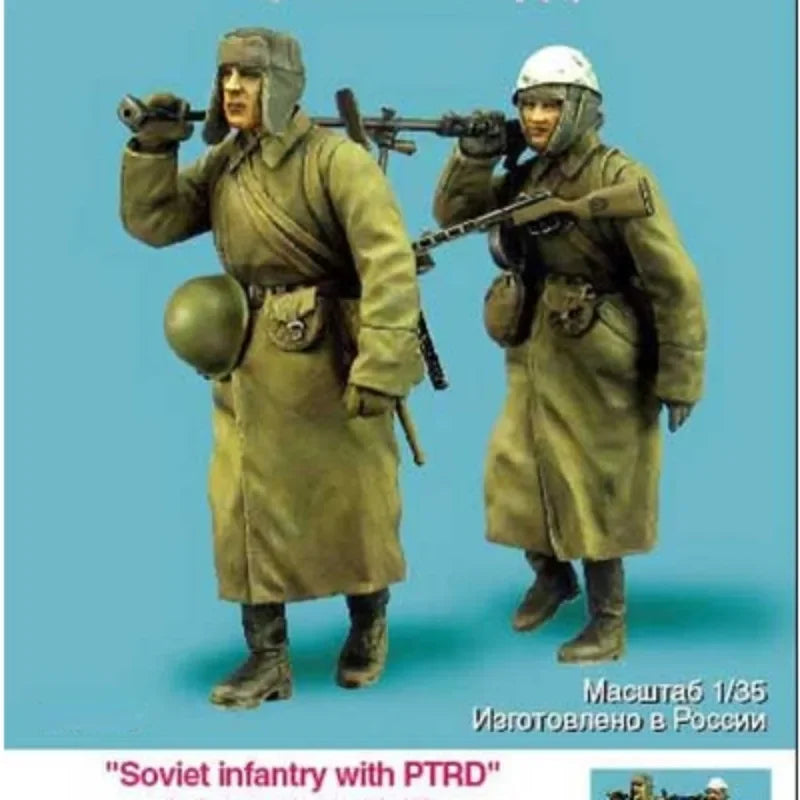 1/35 WWII Soviet Anti-Tank Soldier, 2 Figures, Resin Model Figure Kit, Unassembled and Unpainted