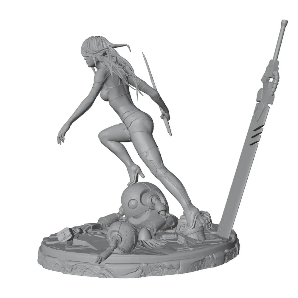 1/24 Female Warrior with Dual Blades on Skull Base, Resin Model Figure Kit, Fantasy Theme, Unassembled and Unpainted