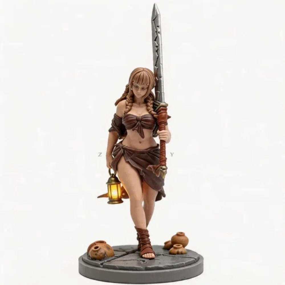 38mm Female Warrior with Greatsword on Skull Base, Resin Model Figure Kit, Fantasy Theme, Unassembled and Unpainted