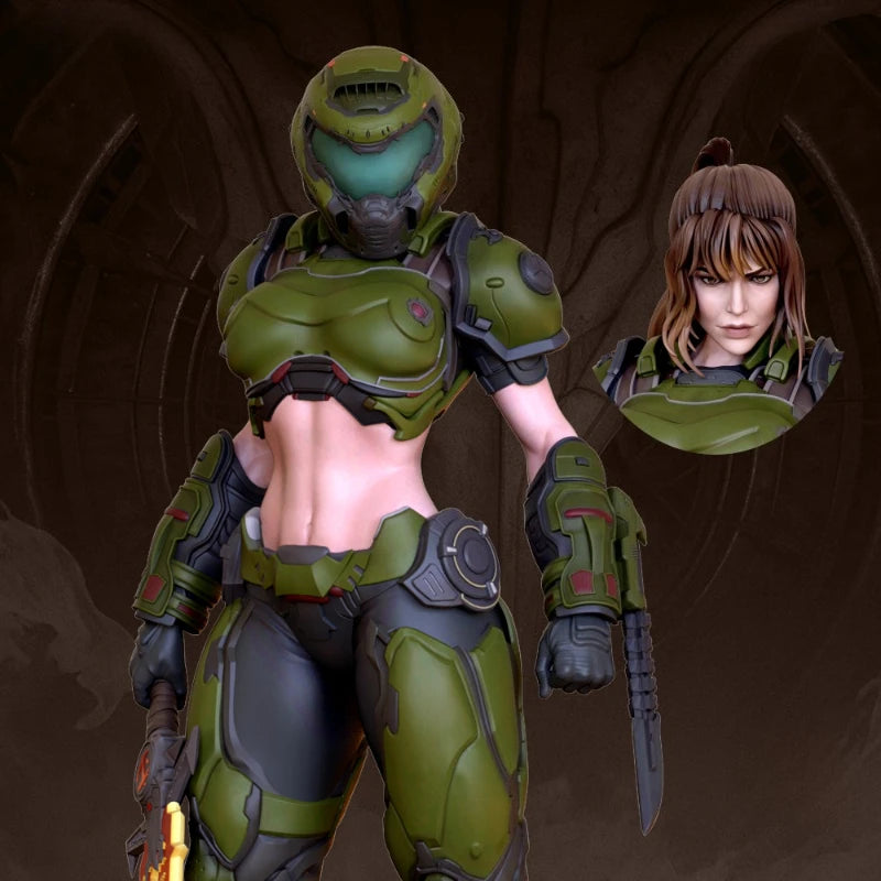 1/24 Female Sci-Fi Commando in Green Armor, Resin Model Figure Kit, Sci-Fi Theme, Unassembled and Unpainted