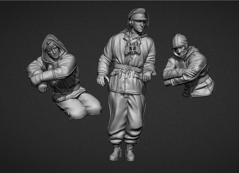 1/35 WWII German Winter Turret Crew, 3 Figures, Resin Model Figure Kit, Unassembled and Unpainted
