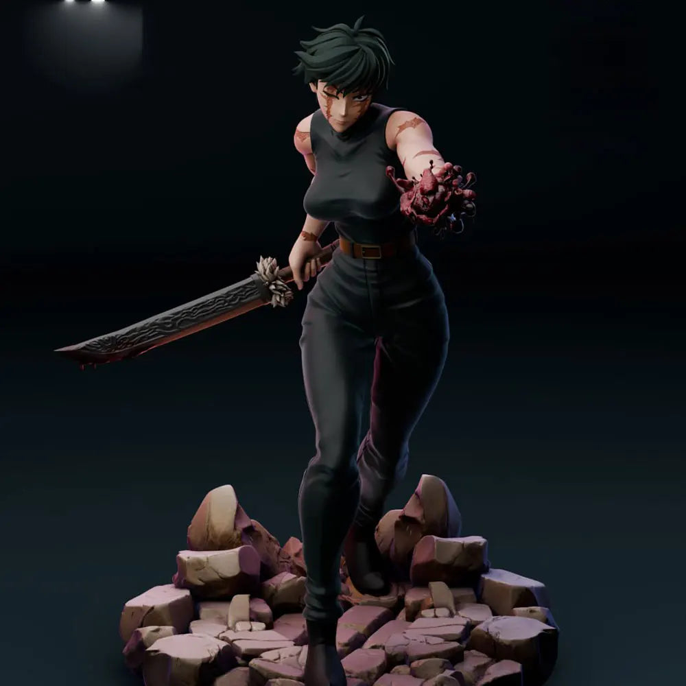1/24 Anime Female Warrior with Oversized Sword, Resin Model Figure Kit, Unassembled and Unpainted