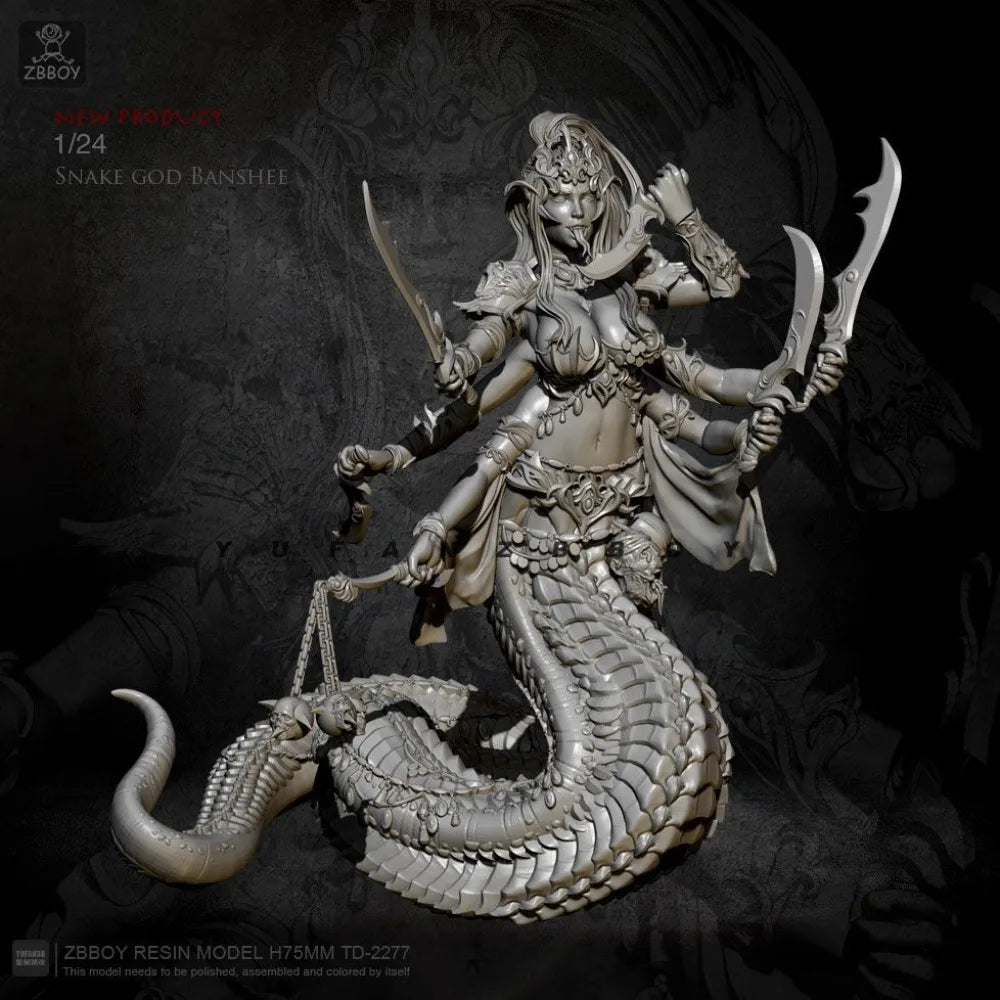 75mm Demonic Serpent Spirit, Resin Model Figure Kit, Fantasy Theme, Unassembled and Unpainted