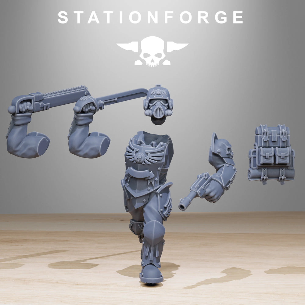 GrimGuard Elites Heavy Infantry, 18 Figures, Resin Model Figure Kit, Sci-Fi Theme, Unassembled and Unpainted