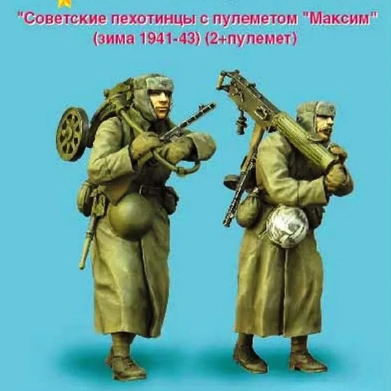 1/35 WWII Soviet Infantry with Maxim Gun, 2 Figures, Resin Model Figure Kit, Unassembled and Unpainted