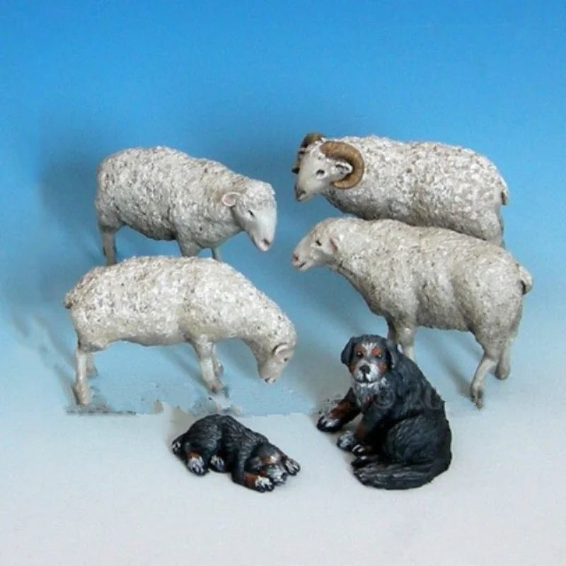 1/35 Farm Sheep Herd, 6 Figures, Resin Model Creature Kit, Wildlife Theme, Unassembled and Unpainted