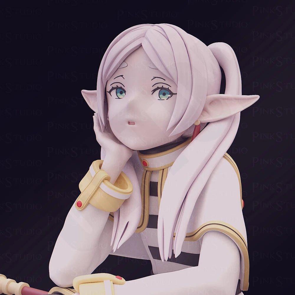 1/24 Female Elf with Pink Hair in Yellow Coat, Resin Model Figure Kit, Fantasy Theme, Unassembled and Unpainted