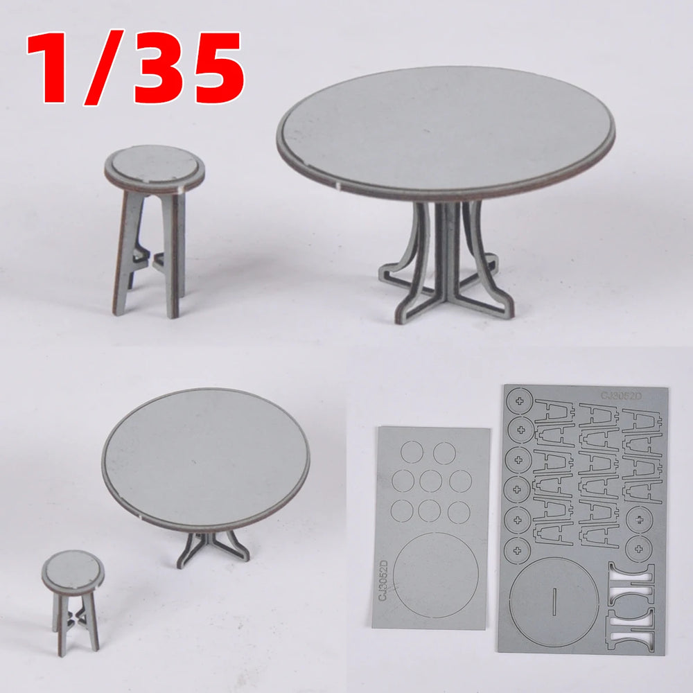 1/35 Café Table with Bar Stools, Resin Model Diorama Kit, Historical Theme, Unassembled and Unpainted