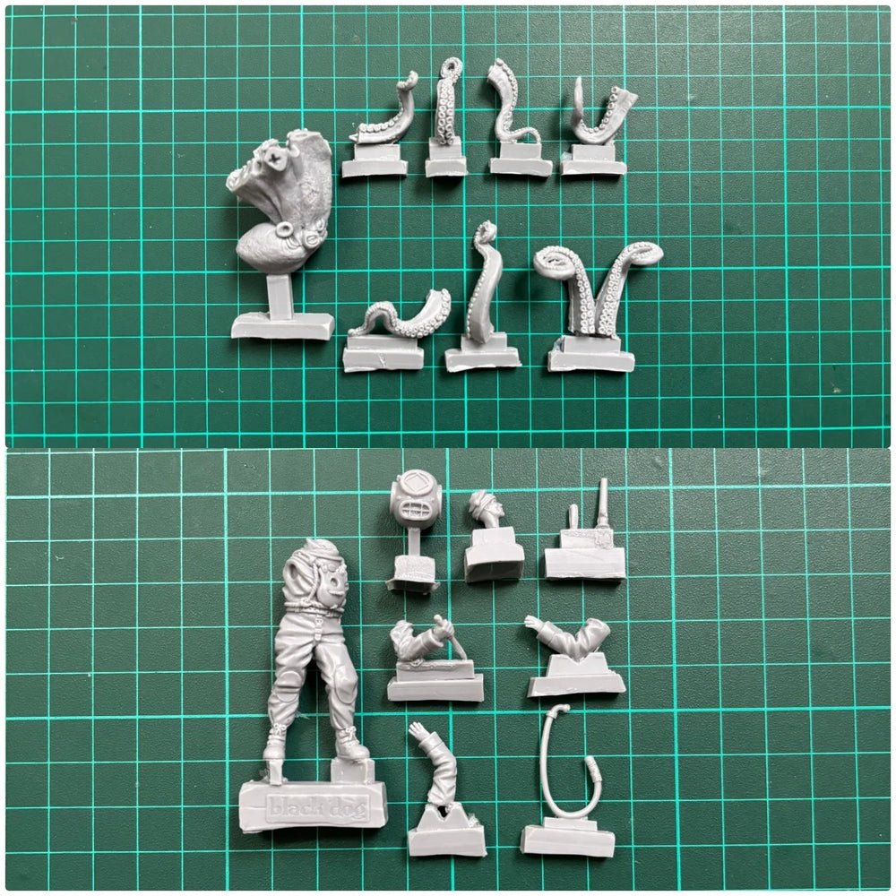 1/35 Modern Vintage Diver with Giant Octopus, 2 Figures, Resin Model Figure Kit, Unassembled and Unpainted