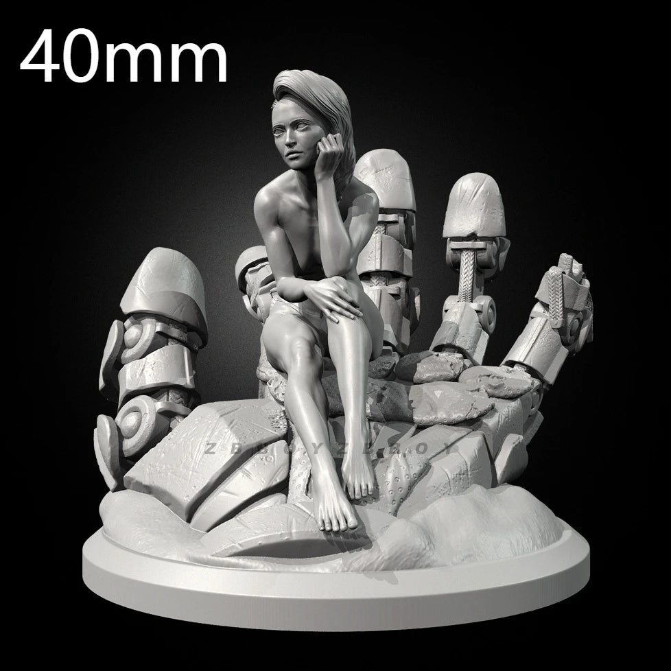 32mm Female Warriors on Mechanical Throne, 7 Figures, Resin Model Diorama Kit, Sci-Fi Theme, Unassembled and Unpainted