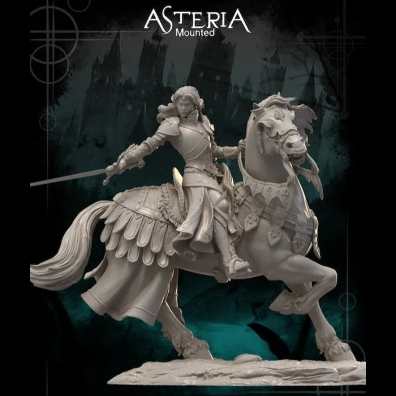 1/24 Female Knight Mounted, Resin Model Figure Kit, Fantasy Theme, Unassembled and Unpainted