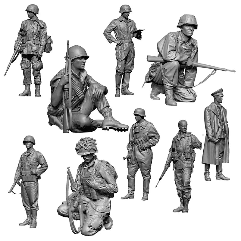 1/35 WWII German Infantry Patrol with Officer, 9 Figures, Resin Model Figure Kit, Unassembled and Unpainted