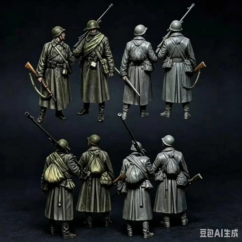 1/35 WWI Russian Civil War Infantry with Bayonetted Rifles, 8 Figures, Resin Model Figure Kit, Unassembled and Unpainted