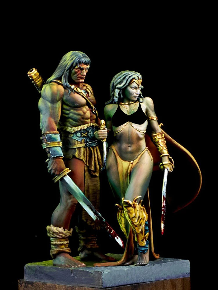 1/24 Warriors with Dragon, 3 Figures, Resin Model Figure Kit, Fantasy Theme, Unassembled and Unpainted