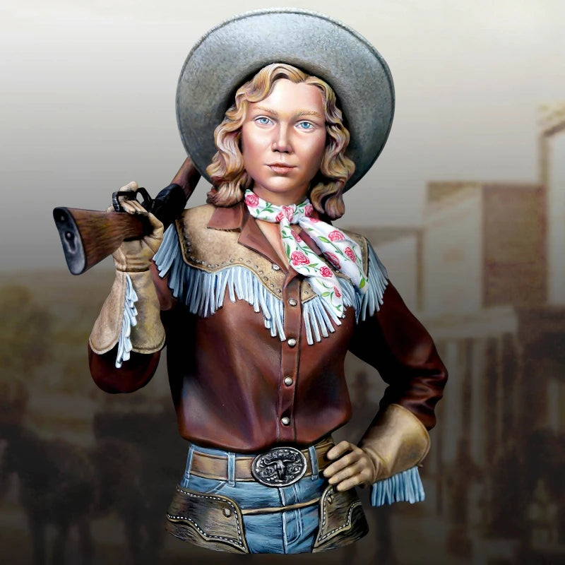 1/10 American Civil War Fringed Frontier Cowgirl with Rifle, Resin Model Bust Kit, Unassembled and Unpainted