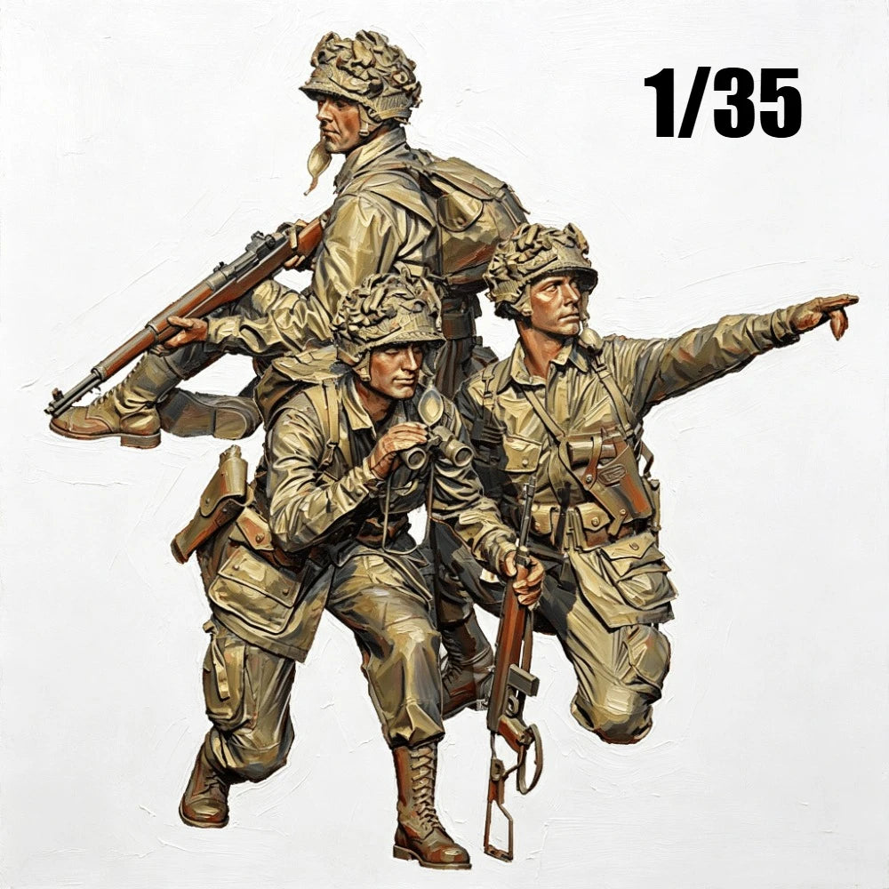 1/35 WWII Allied Airborne Assault Team, 3 Figures, Resin Model Figure Kit, Unassembled and Unpainted