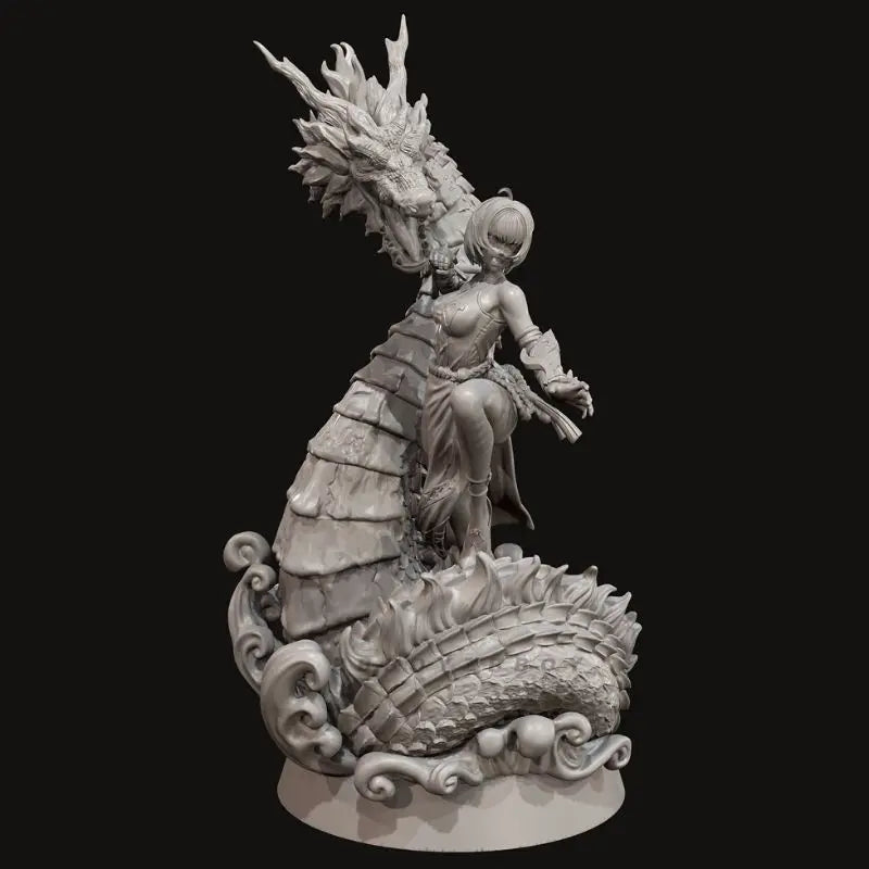75mm Female Dragon Rider, 2 Figures, Resin Model Diorama Kit, Fantasy Theme, Unassembled and Unpainted