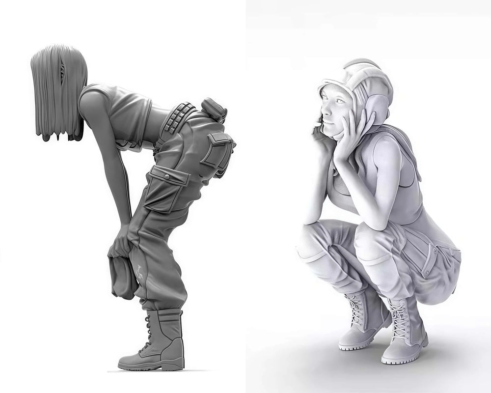 1/20 Action Girls, 2 Figures, Resin Model Figure Kit, Anime Theme, Unassembled and Unpainted