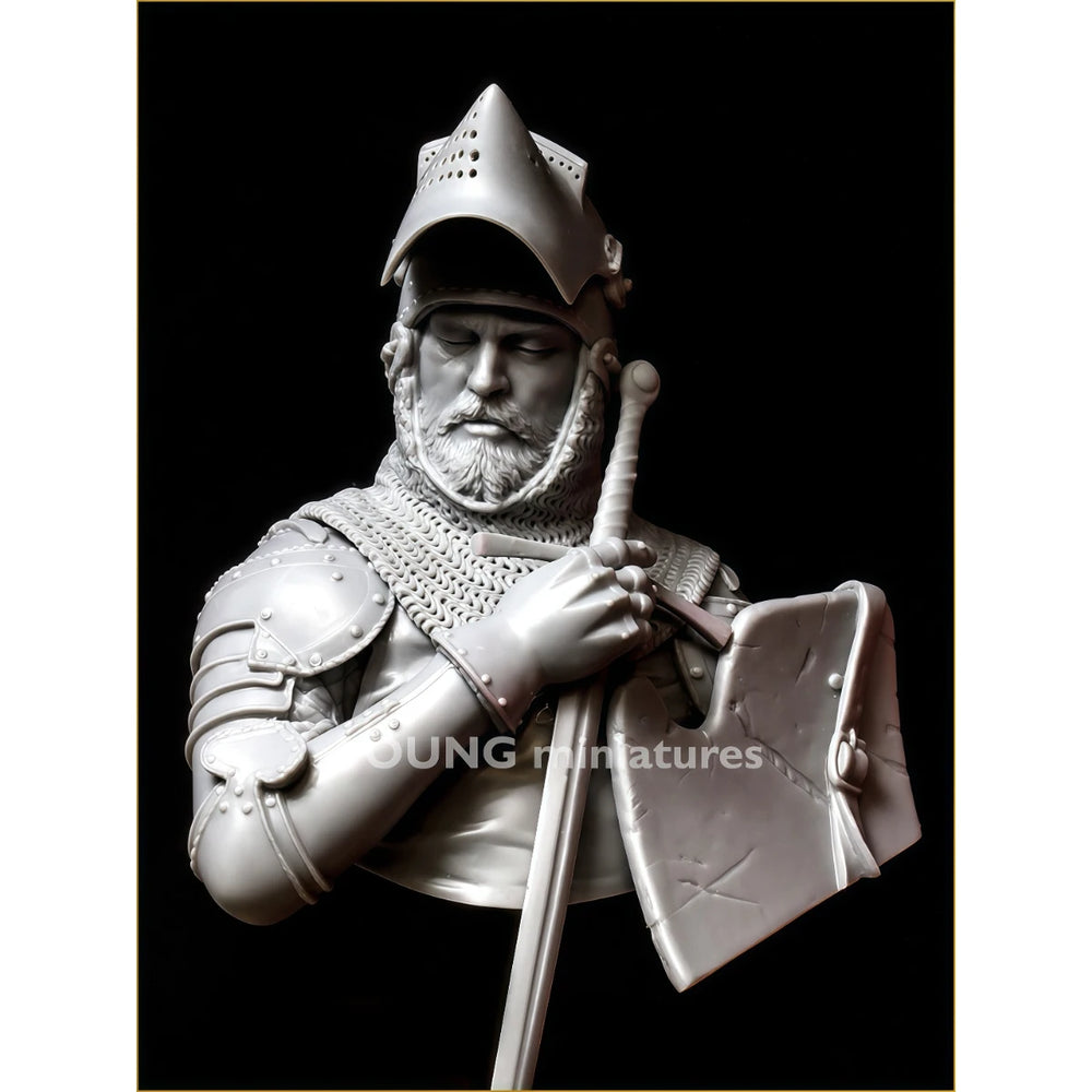 1/10 Medieval German Knight in Gothic Helm with Shield and Sword, Resin Model Bust Kit, Unassembled and Unpainted