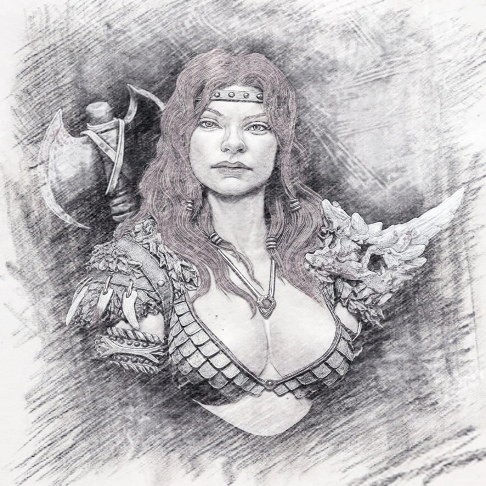 1/12 Crimson-Haired Sorceress with Horned Armor, Resin Model Bust Kit, Fantasy Theme, Unassembled and Unpainted