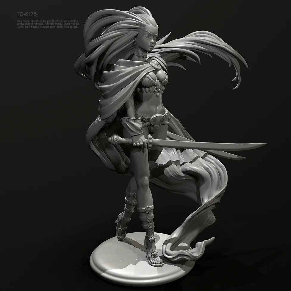 50mm Long-Haired Warrior Lunging with Sword, Resin Model Figure Kit, Fantasy Theme, Unassembled and Unpainted