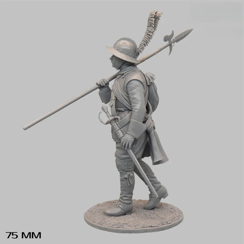 75mm 17th Century Infantry Sergeant, Resin Model Figure Kit, Military Theme, Unassembled and Unpainted