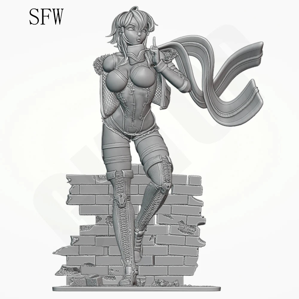 1/24 Female Warrior in Combat Armor with Scythe, Resin Model Figure Kit, Anime Theme, Unassembled and Unpainted