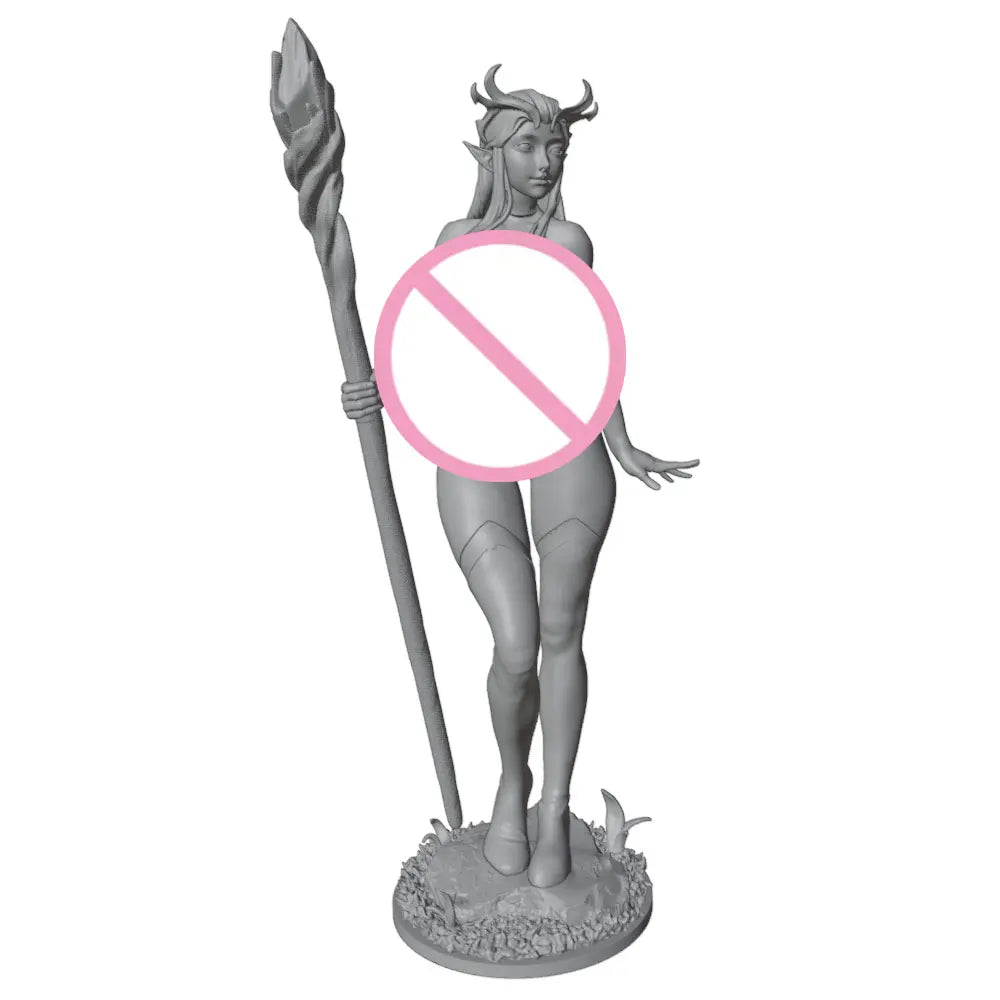 1/24 Demoness with Curved Horns Wielding Twin Staffs, Resin Model Figure Kit, Fantasy Theme, Unassembled and Unpainted