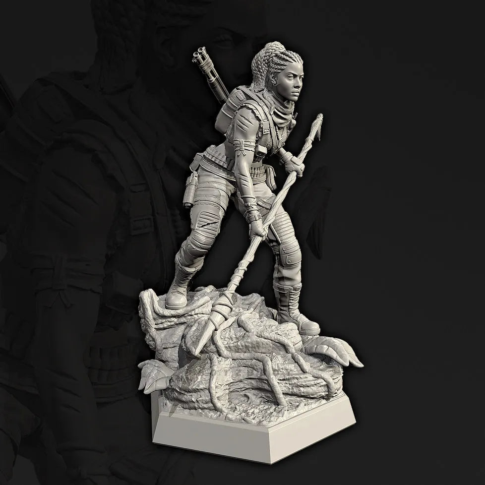 75mm Female Warrior with Spear, Resin Model Figure Kit, Fantasy Theme, Unassembled and Unpainted