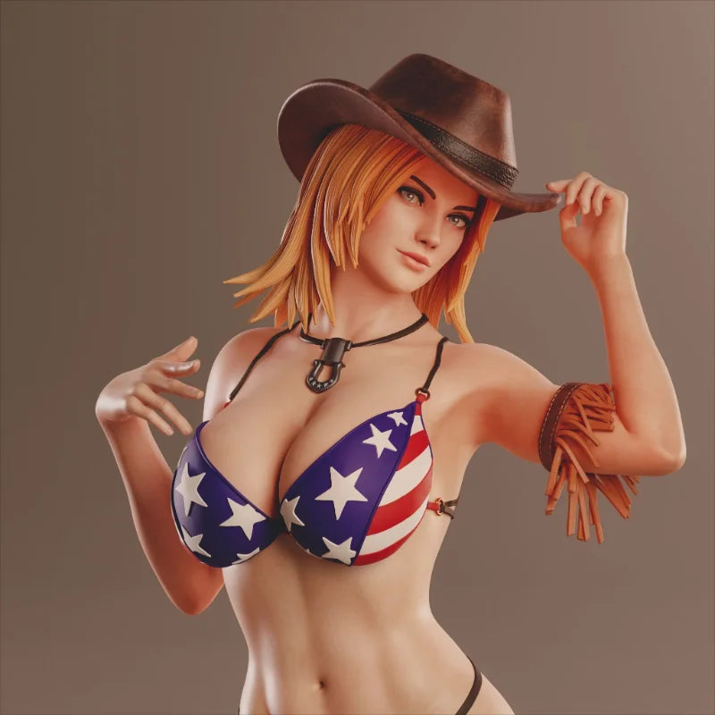 1/24 Western Cowgirl with American Flag Bikini, Resin Model Figure Kit, Unassembled and Unpainted