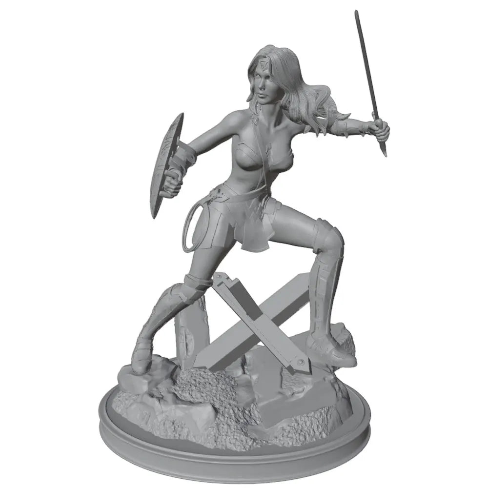 1/24 Warrior Woman Striking with Sword and Shield, Resin Model Figure Kit, Fantasy Theme, Unassembled and Unpainted