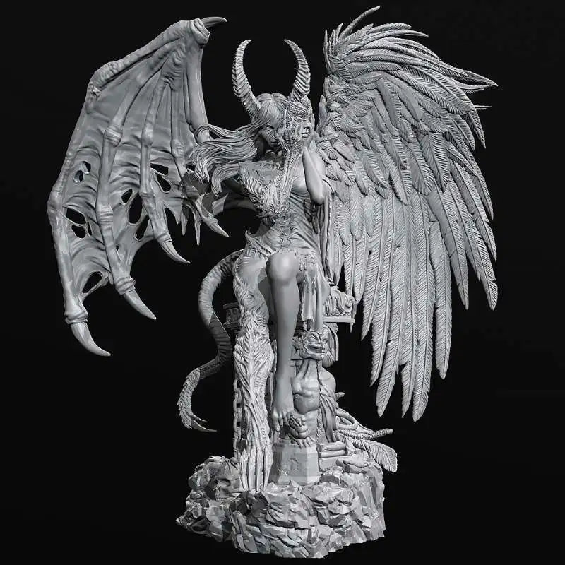 90mm Demon Sorceress with Horned Wings, Resin Model Figure Kit, Fantasy Theme, Unassembled and Unpainted
