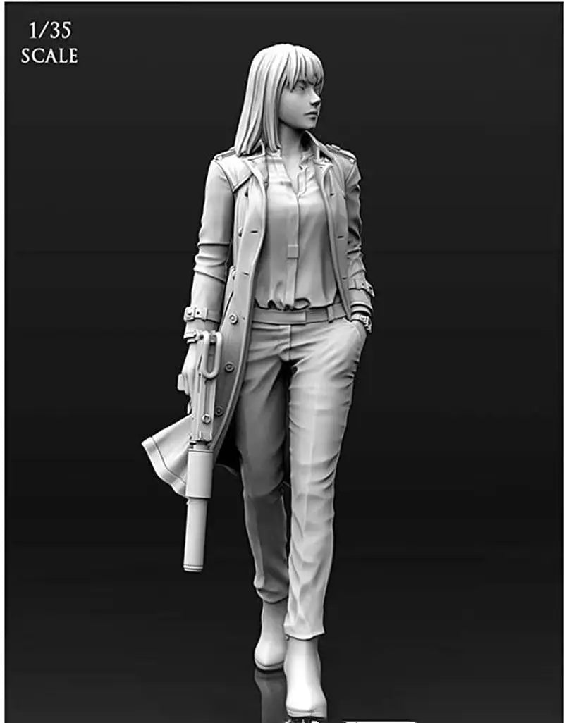 1/35 Modern Female Operative with Rifle and Pleated Skirt, Resin Model Figure Kit, Unassembled and Unpainted
