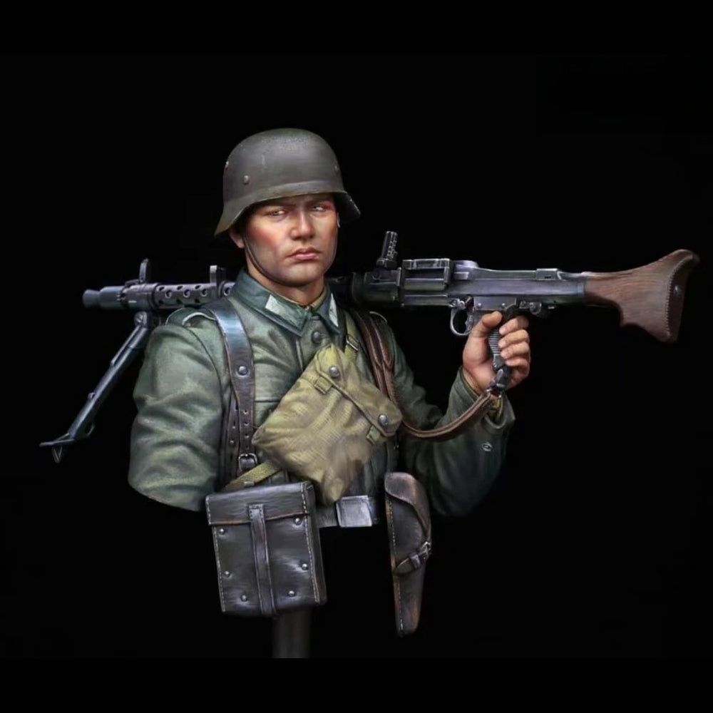 1/10 WWII German Soldier MG34, Resin Model Bust Kit, Unassembled and Unpainted