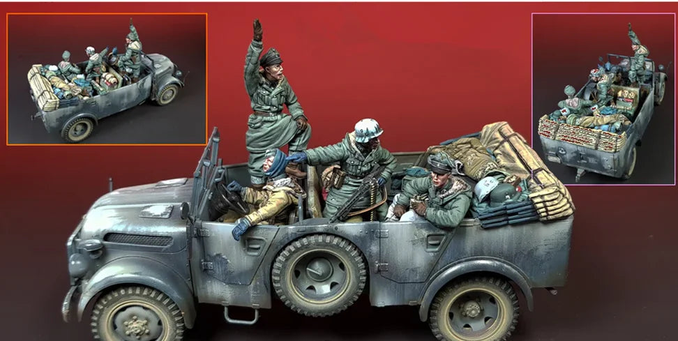 1/35 WWII German Infantry Transport Truck, 8 Figures, Resin Model Figure Kit, Unassembled and Unpainted