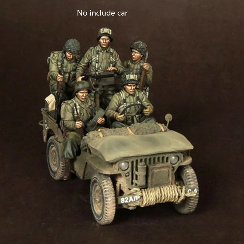 1/35 WWII American Infantry with Jeep, 5 Figures, Resin Model Figure Kit, Unassembled and Unpainted