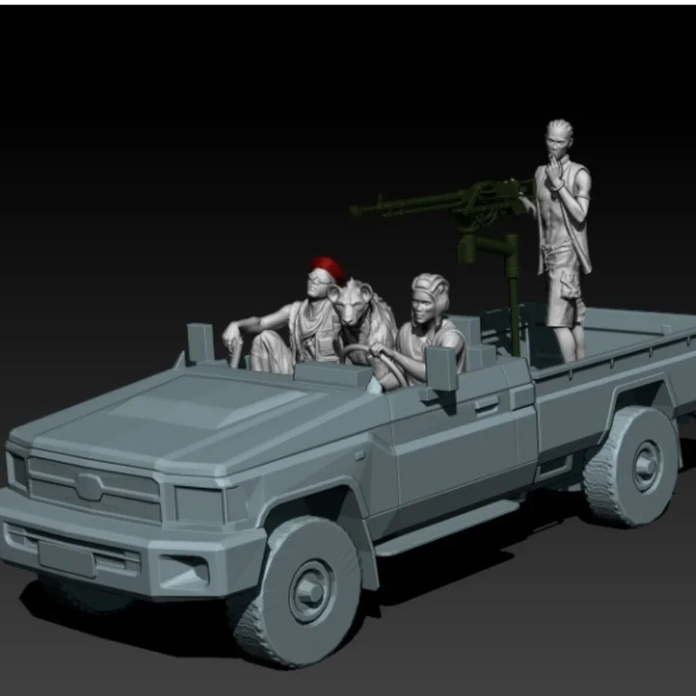 1/35 Modern African Military Squad with Armed Pickup Truck, 4 Figures, Resin Model Figure Kit, Unassembled and Unpainted