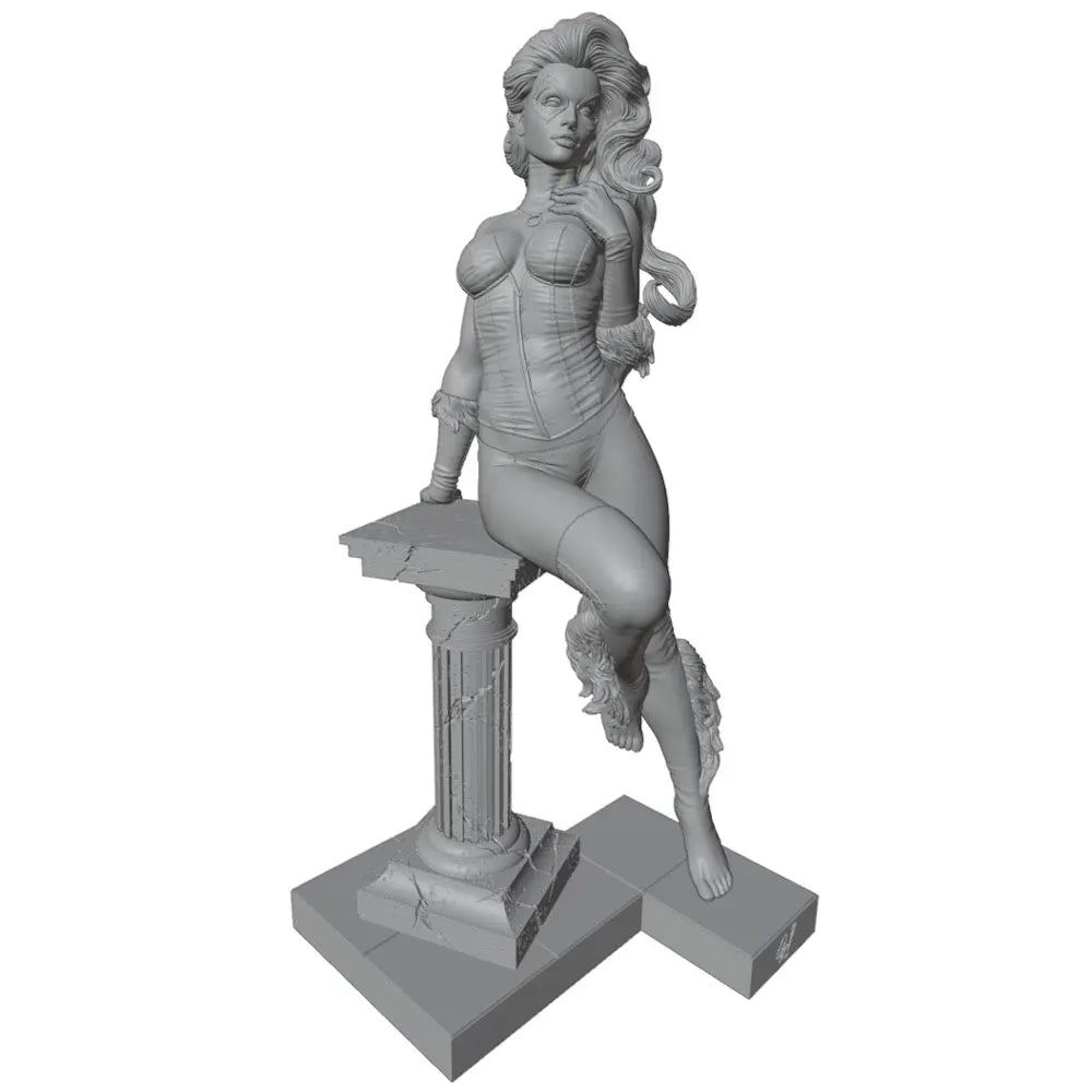 1/24 Classical Warrior Goddess on Column, Resin Model Figure Kit, Unassembled and Unpainted