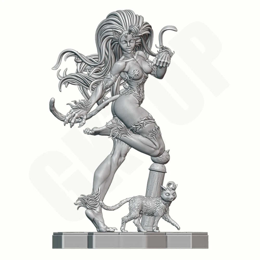 1/24 Beast Girl with Familiars, Resin Model Figure Kit, Fantasy Theme, Unassembled and Unpainted