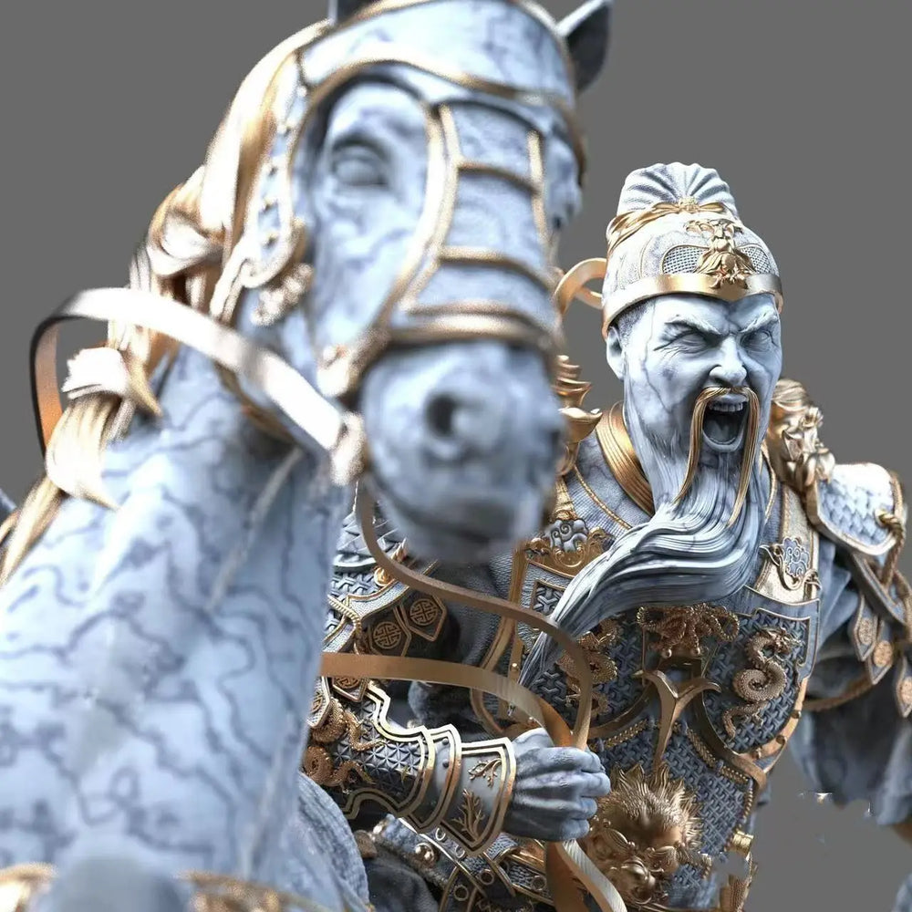 250mm Ancient Guan Yu on Horseback, Resin Model Figure Kit, Unassembled and Unpainted