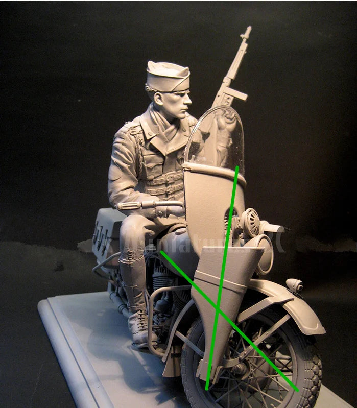 1/9 WWII German Soldier on Motorcycle, Resin Model Figure Kit, Unassembled and Unpainted