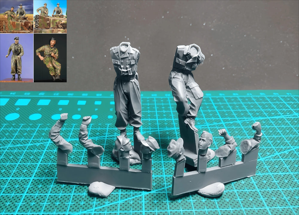 1/35 WWII German Afrika Korps Tank Crew, 3 Figures, Resin Model Figure Kit, Unassembled and Unpainted
