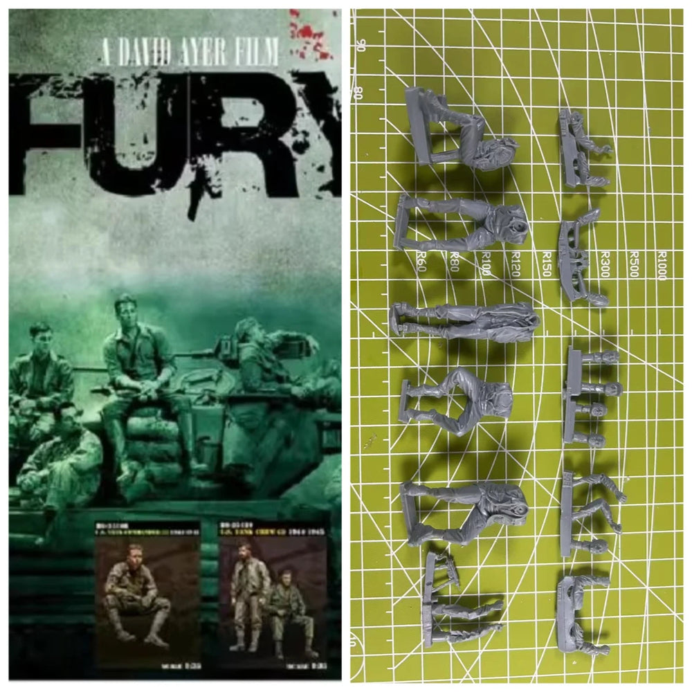1/35 WWII US Fury Tank Crew, 5 Figures, Resin Model Figure Kit, Unassembled and Unpainted