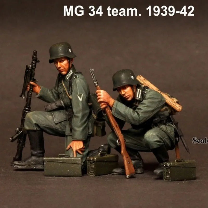 1/35 WWII German MG 34 Machine Gun Team, 2 Figures, Resin Model Figure Kit, Unassembled and Unpainted