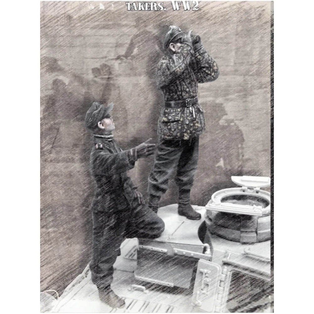 1/35 WWII German Panzer Crew with Binocular Commander, 5 Figures, Resin Model Figure Kit, Unassembled and Unpainted
