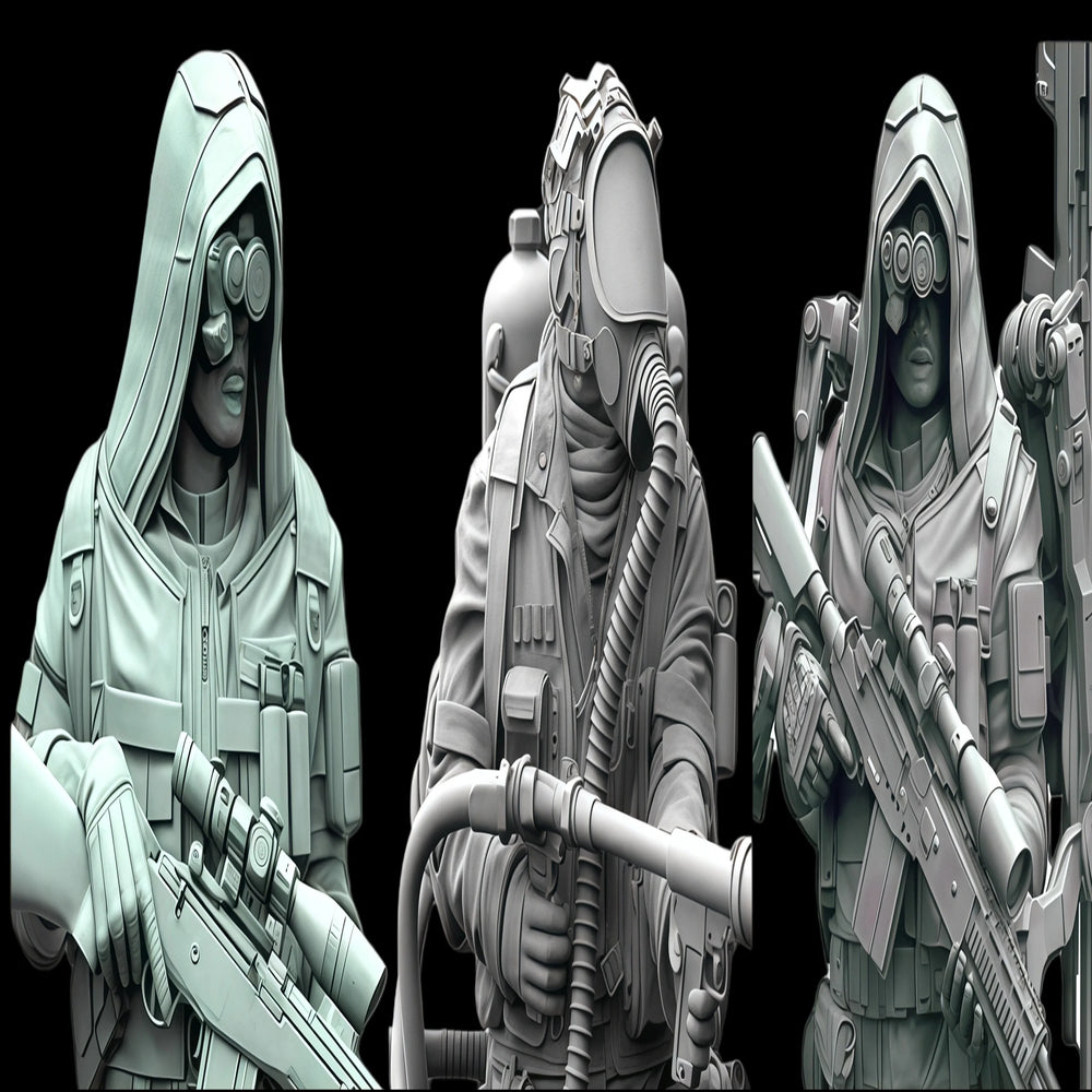 1/35 Future Warrior 3-Person Team, 3 Figures, Resin Model Figure Kit, Sci-Fi Theme, Unassembled and Unpainted