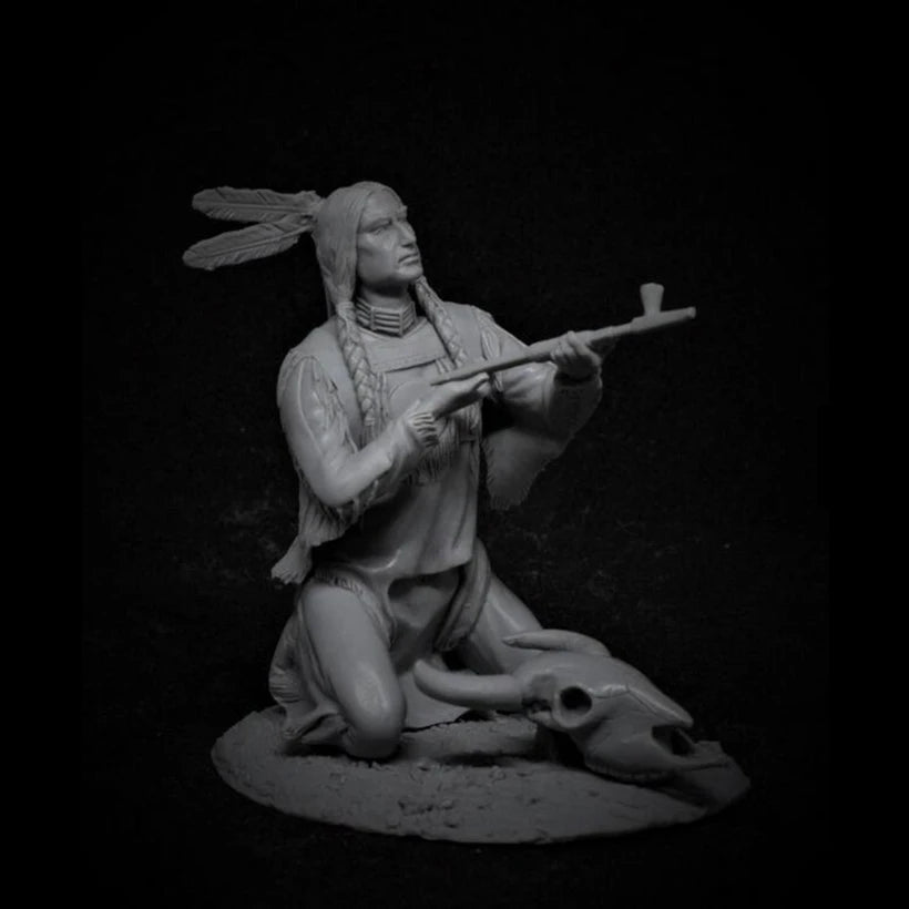 1/24 Winged Tribal Warrior Kneeling with Rifle, Resin Model Figure Kit, Fantasy Theme, Unassembled and Unpainted