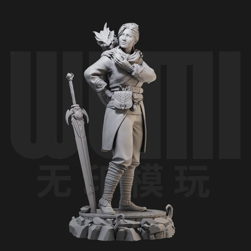 1/24 Female Warrior in Armor with Greatsword, Resin Model Figure Kit, Fantasy Theme, Unassembled and Unpainted